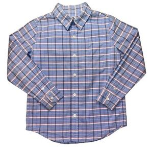 {EUC Janie & Jack Boys Blue & Pink Plaid Cotton Button Down Dress Shirt 4T}